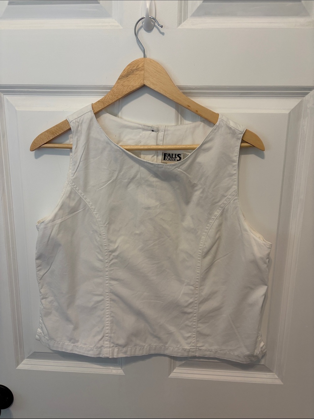 Falls Creek White Sleeveless Crop Tank Top Vintage 100% Cotton
